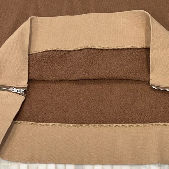 Madewell MWL Brown White Betterterry Side-Zip Colorblock Hoodie Sweatshirt - Picture 6 of 14